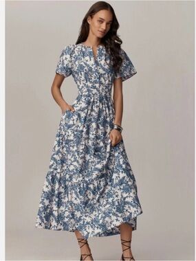 EUC Anthropologie Maeve Somerset Blue & Ivory Maxi Cotton -size small petite